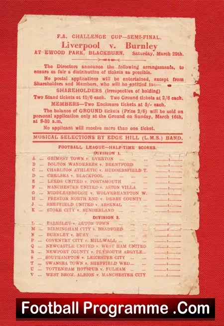 Liverpool v Blackburn Rovers 1947 – Single Sheet Programme