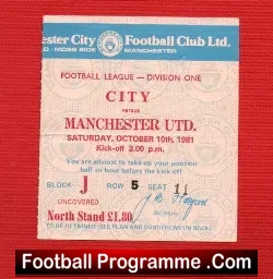 Manchester City v Manchester United 1981 – Football Ticket
