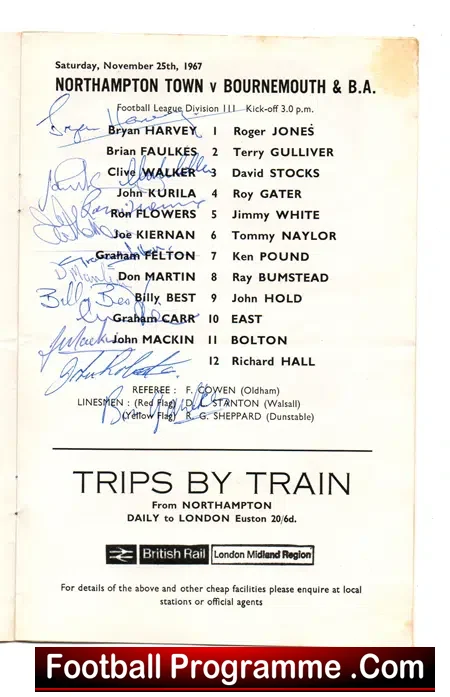 Northampton Town v Bournemouth 1967 – Multi Autographed