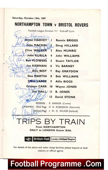 Northampton Town v Bristol Rovers 1967 – Multi Autographed