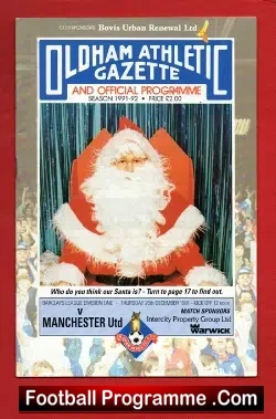 Oldham Athletic v Manchester United 1991 - football programme