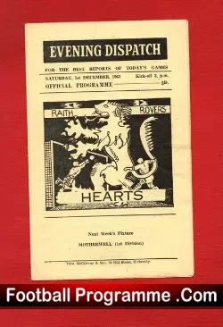 Raith Rovers v Heart of Midlothian Hearts 1962 - Hearts - football programme