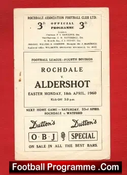 Rochdale v Aldershot 1960 - football programme