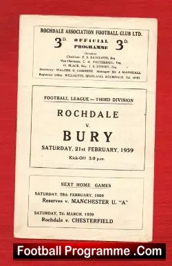 Rochdale v Bury 1959 - football programme