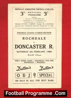 Rochdale v Doncaster Rovers 1960 - football programme