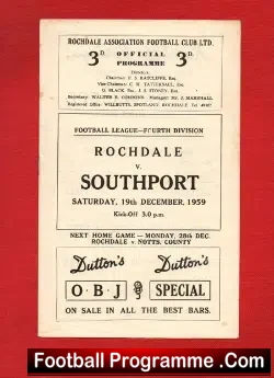 Rochdale v Southport 1959 - football programme