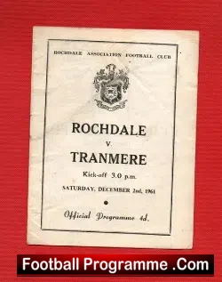 Rochdale v Tranmere Rovers 1961 - football programme