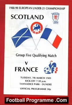 Scotland v France 1989 - U21 Euros at Tannadice - football programme