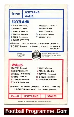 Scotland v Wales 1972 – U23 at Aberdeen