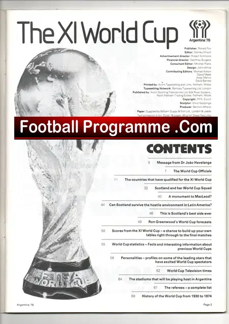 Scotland World Cup Official Programme Argentina 1978