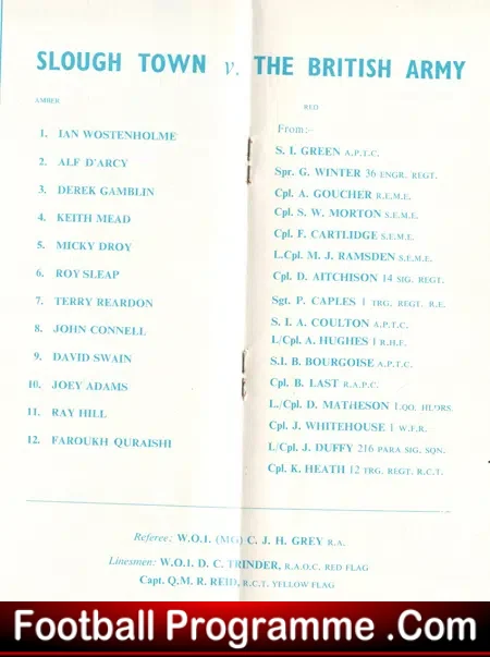Slough Town v British Army 1970