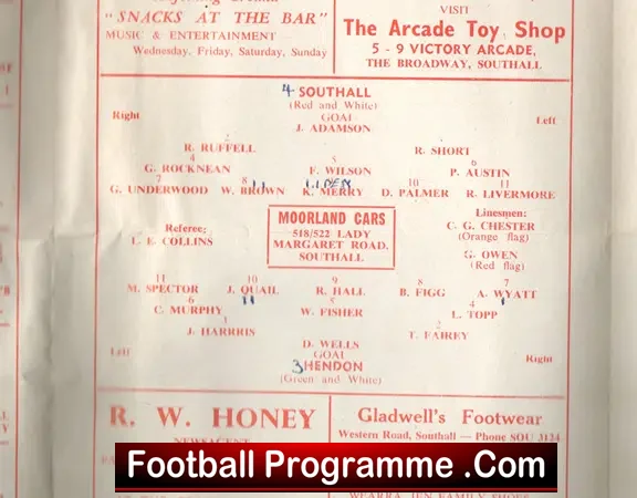 Southall v Hendon 1959 – Multi Autographed Signed 1950s