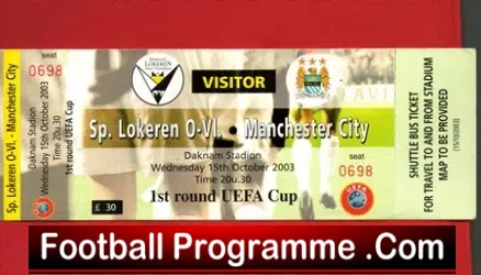 SP Lokeren v Manchester City 2003 – Football Ticket UEFA Belgium