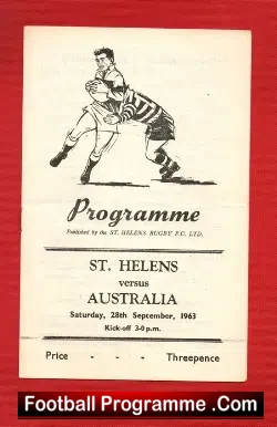 St Helens Rugby v Australia 1963