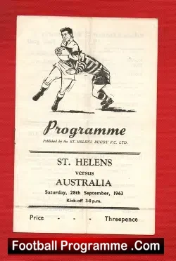 St Helens Rugby v Australia 1963