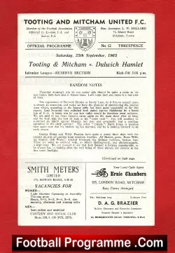 Tooting Mitcham United v Dulwich Hamlet 1965