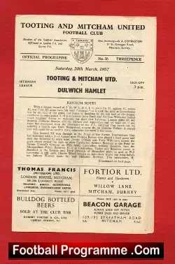 Tooting Mitcham United v Dulwich Hamlet 1957