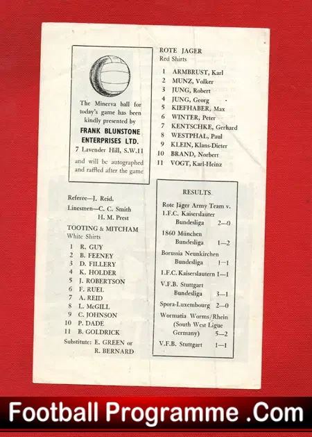 Tooting Mitcham United v The German Army 1967