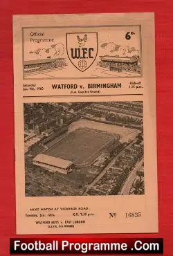 Watford v Birmingham City 1960 - FA Cup - football programme