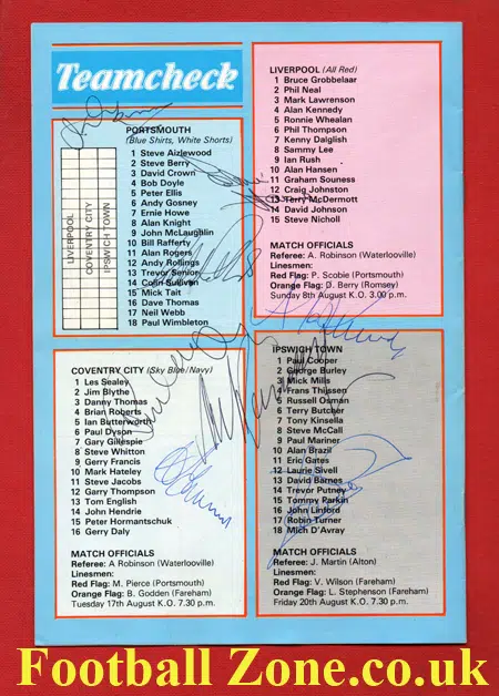 Portsmouth v Liverpool 1982 – Multi Autographed SIGNED