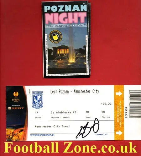 Lech Poznan v Manchester City 2010 + Ticket + Guide Book Signed