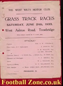 Trowbridge Ashton Road Grass Track Speedway 1933