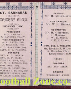 Cricket St Barnabas Cricket Club Season Book – 1900