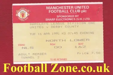 Manchester United v Derby County 1991 - Football Ticket