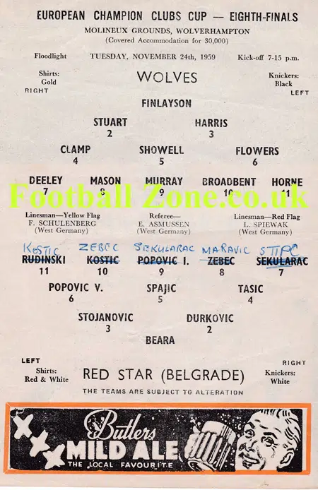 Wolves Wolverhampton v Red Star Belgrade 1959 – Serbia