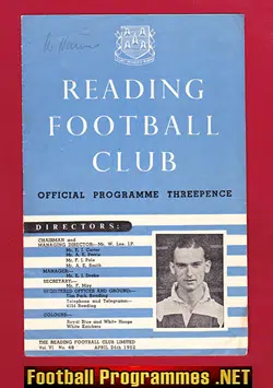 Reading v Leyton Orient 1951 - Reserves Match - Signed