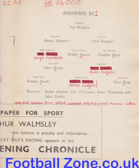 Showbiz X1 v Sports Writers X1 1961 at Oldham Denis Law Referee