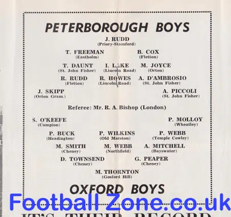 Peterborough Boys v Oxford Boys 1964 - Schools Shield