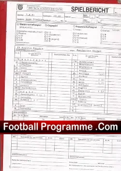 Austria Memphis v Manchester United 1991 Official Team Sheet - football memorabilia