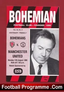 Bohemian v Manchester United 1990 - Pre Season Match in Ireland - football programme