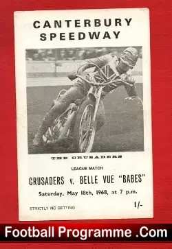Canterbury Speedway v Belle Vue 1968 - speedway programme