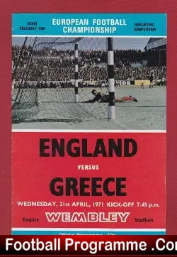 England v Greece 1971 - Peter Storey debut - football programme