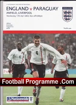 England v Paraguay 2002 - at Anfield Liverpool - football programme