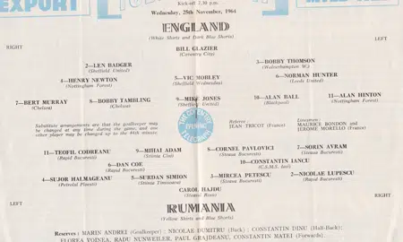England v Romania 1964 – Highfield Road Coventry