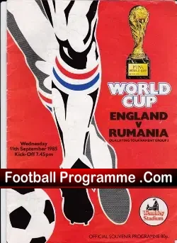 England v Romania 1985 – World Cup + Team Sheet Romania