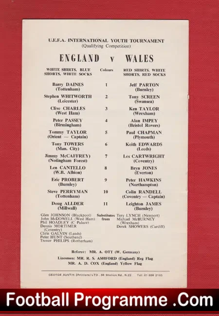 England v Wales 1970 – Youth at Orient Len Cantello