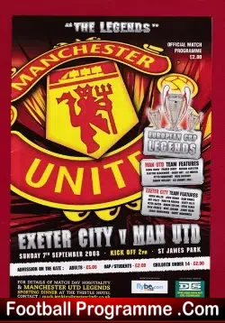 Exeter City v Manchester United 2008 - Legends Tournament - football programme