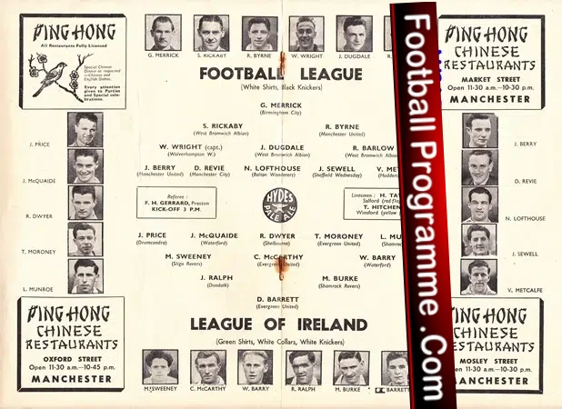 Football League v League Of Ireland 1954 – at Manchester City