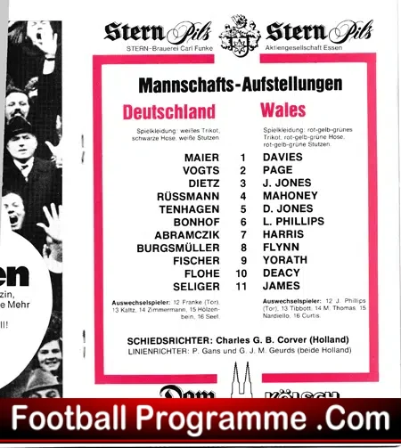 Germany v Wales 1977 – Multi Autographed Signed