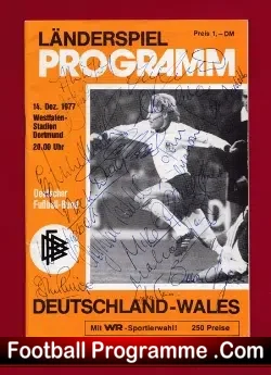 Germany v Wales 1977 – Multi Autographed Signed
