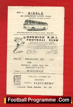 Horwich v Burscough 1957 - football programme