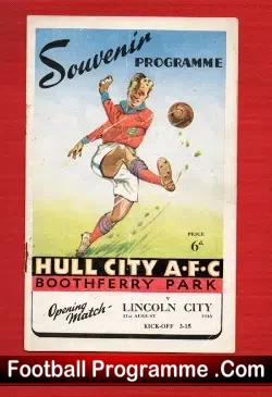 Hull City v Lincoln City 1946 - First Match At Boothferry Park - football programme