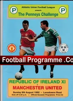 Ireland v Manchester United 1992 - Man Utd Lansdowne Road - football programme