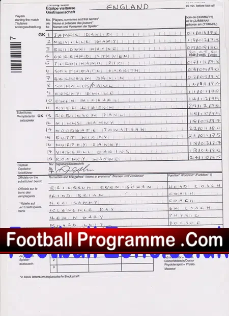Liechtenstein v England 2003 + Two Team Sheets + Postcard