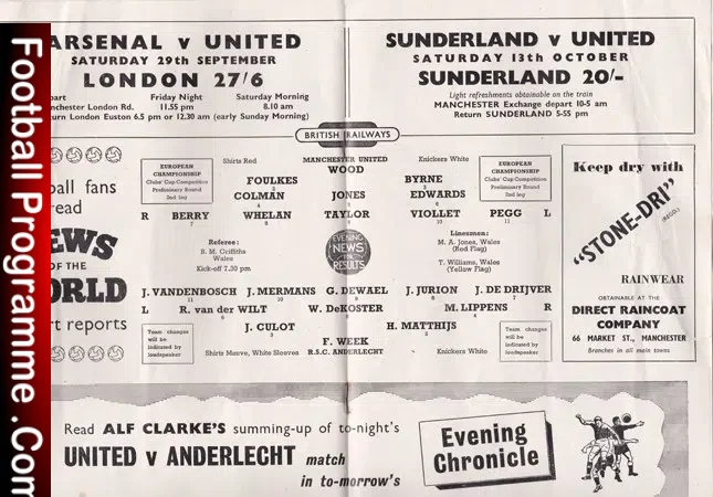 Manchester United v Anderlecht RSC 1956 – First European Game