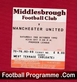 Middlesbrough v Manchester United 1992 – Football Ticket